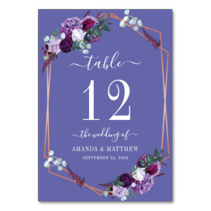 Numéro De Table Rose violet Gold Frame Mariage