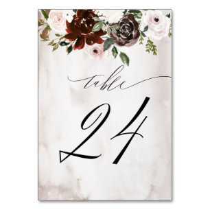 Numéro De Table Rose Watercolor Floral Burgundy Rose No 24 Mariage