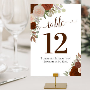 Numéro De Table Roses aquarelle Elegant rouille Mariage orange