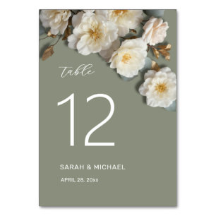Numéro De Table Roses blanches Fleurs 3D Mariage