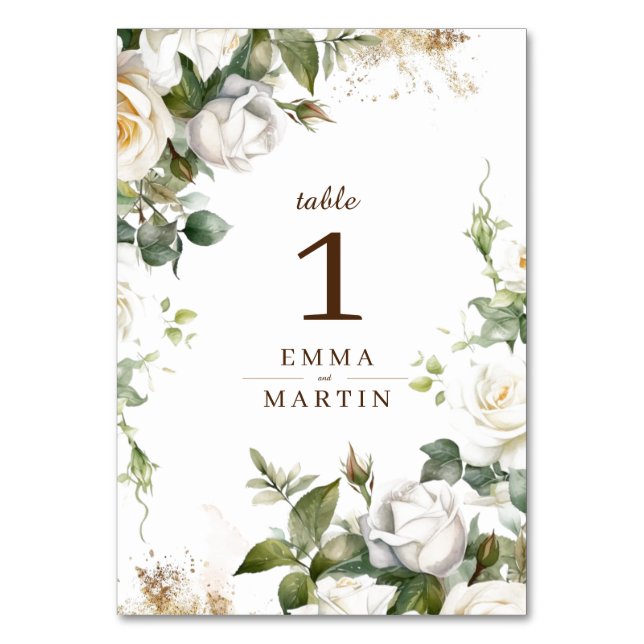 Numéro De Table Roses blanches Mariage Élégant Floral (Par défaut)