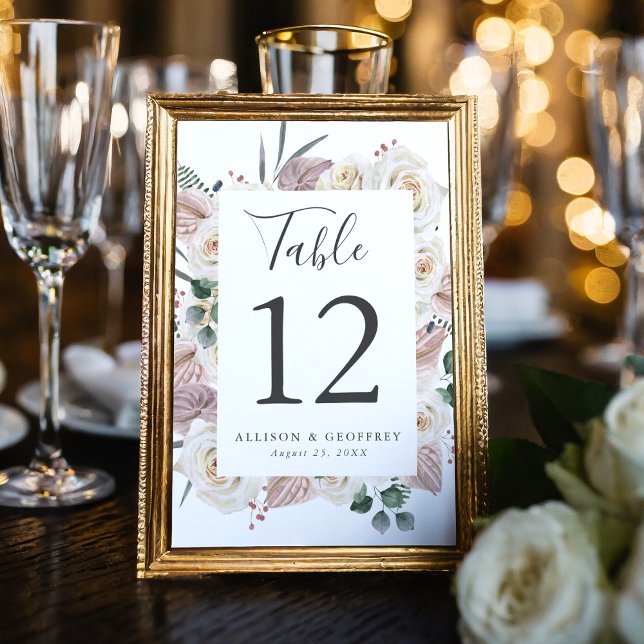 Numéro De Table Roses d'aquarelle et Mariage d'orchidées (Créateur téléchargé)