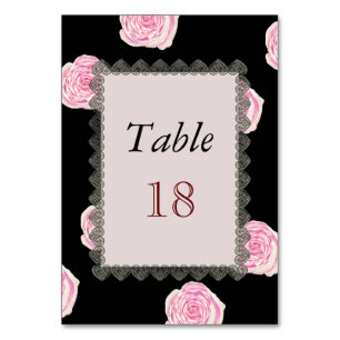 Numéro De Table Roses de chou rose et Mariage de dentelle noire