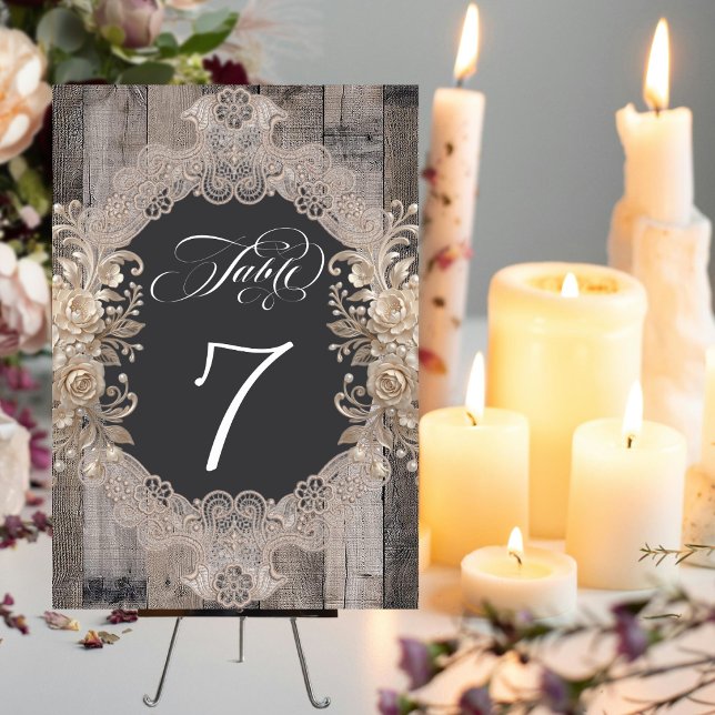 Numéro De Table Roses & Dentelle - Bois (Créateur téléchargé)