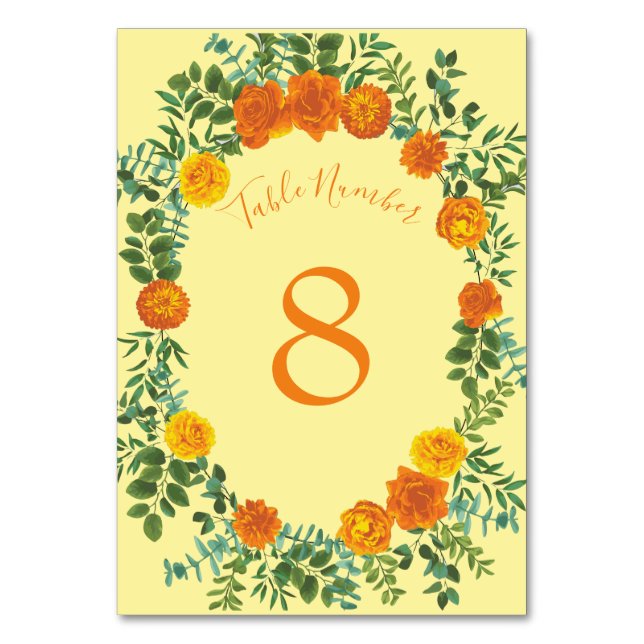 Numéro De Table Roses floraux de Mariage orange jaune (Dos)