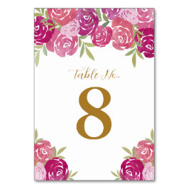 Numéro De Table Roses floraux rose et violet Feuille Mariage blanc