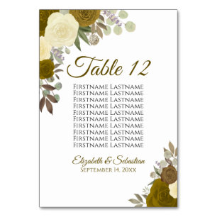 Numéro De Table Roses Jaunes et Or Elégant tableau de mariage