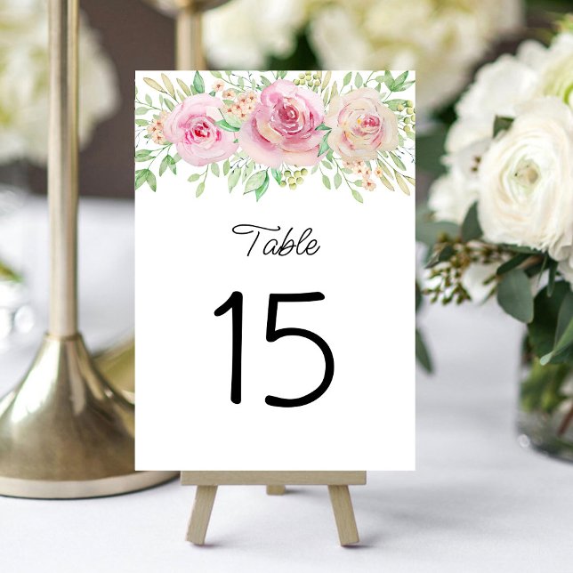 Numéro de table roses rose poudré élégant (Créateur téléchargé)