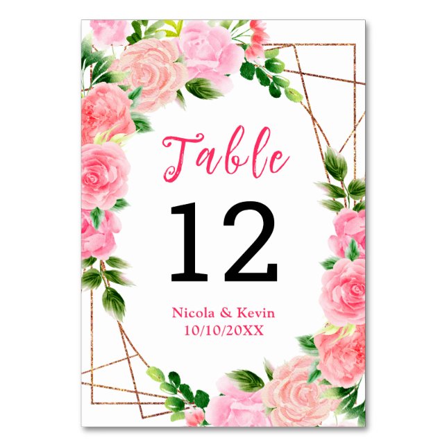 Numéro De Table Roses roses avec feuillage de mariage (Par défaut)