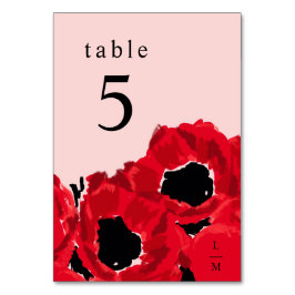 Numéro De Table Roses rouges Abstraites et pavots