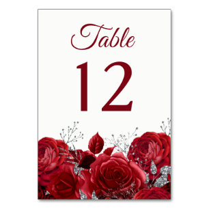 Numéro De Table Roses rouges magnifiques et Mariage argenté ou Qui