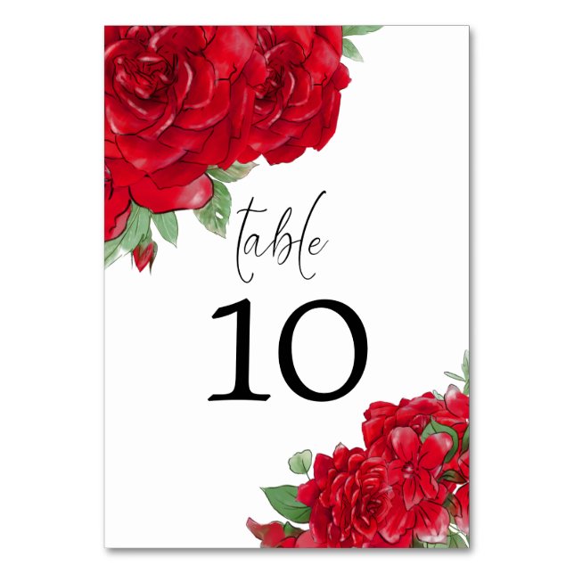 Numéro De Table Roses Rouges Riches Florales Écriture Élégante Mar (Par défaut)