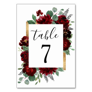 Numéro De Table Rouge et or Floral Rustique Élégant Mariage blanc