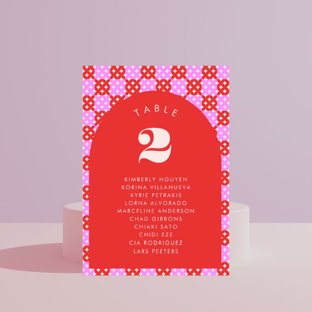 Numéro De Table Rouge rose Moyen Siècle moderne Sièges Noms Mariag (Créateur téléchargé)