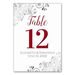 Numéro De Table Rouge sur blanc Élégant Mariage de frilly