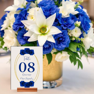 Numéro De Table Royal Blue et Gold Geometry Quinceañera