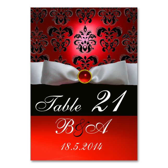 NUMÉRO DE TABLE RUBAN BLANC, DAMAS NOIR ROUGE MONOGRAMME (Par défaut)