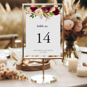 Numéro De Table Russe Blush Bourgogne Floral Mariage de calligraph