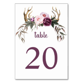 Numéro De Table Russe Boho Purple Plum Peonies Antlers Mariage