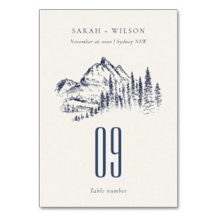 Numéro De Table Russe Navy Pine Woods Mountain Sketch Mariage