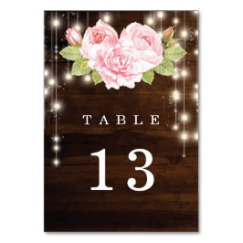 Numéro De Table Rustic Bois Chaîne Lumière Mariage Rose