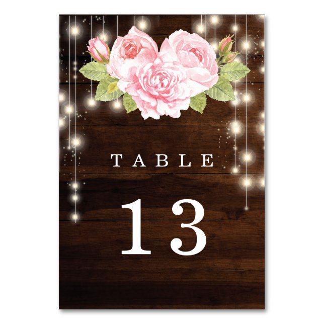 Numéro De Table Rustic Bois Chaîne Lumière Mariage Rose (Par défaut)