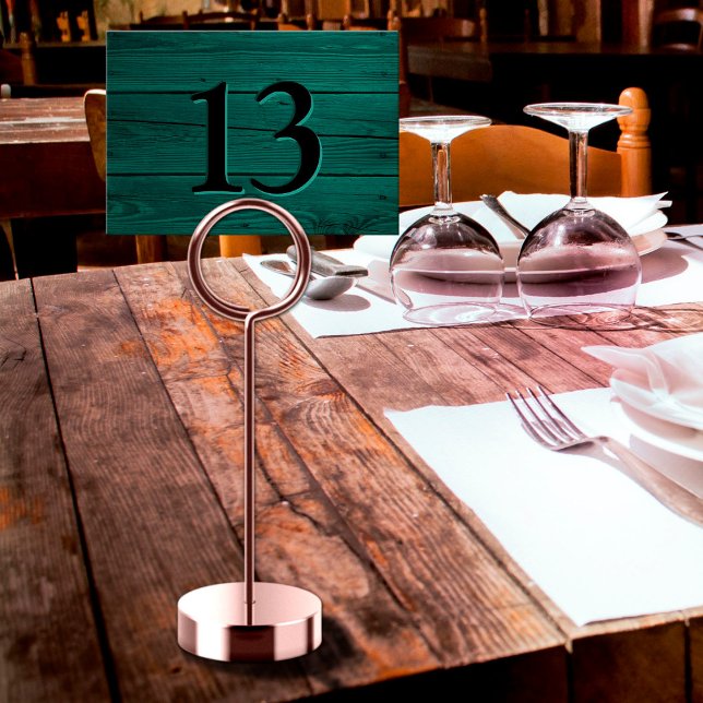 Numéro De Table Rustic Faux Engraved Teal Green Restaurant (Rustic Faux Engraved Teal Green Restaurant Table Number)