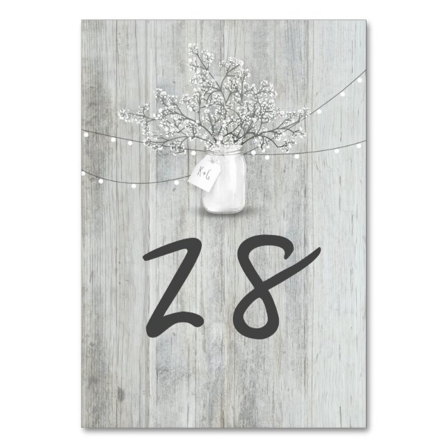 Numéro De Table Rustic Mason Jar Baby's Breath String Lumières Boi (Par défaut)