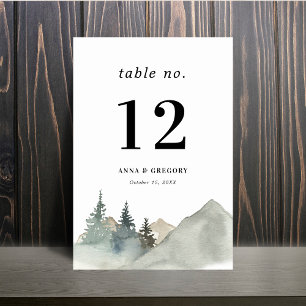 Numéro De Table Rustic Mountains Paysage forestier Mariage naturel