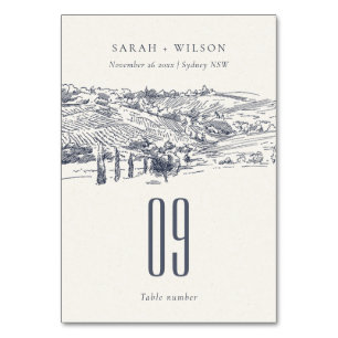 Numéro De Table Rustic Navy Blue Winery Mountain Mariage croquis