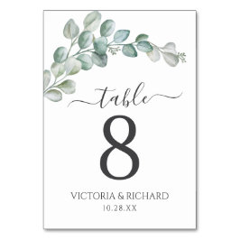 Numéro De Table Rustic Watercolor Eucalyptus Greenery Wedding