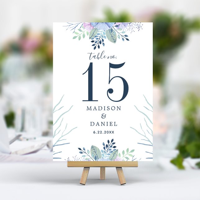 Numéro De Table Rustic Winter Floral Navy Mariage d'aquarelle bleu (Créateur téléchargé)