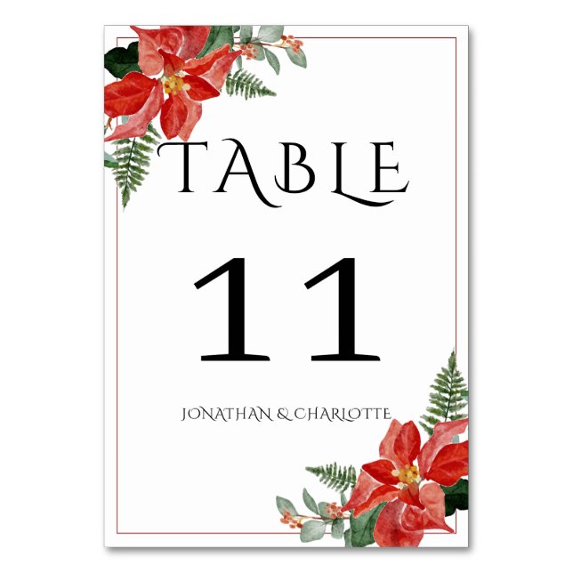 Numéro De Table Rustic Winter Poinsettia Red Christmas Wedding (Dos)