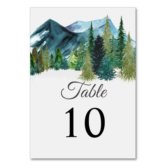 Numéro De Table Rustique Aquarelle Montagnes Pine Mariage d'hiver (Par défaut)