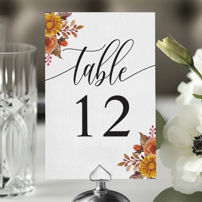 Numéro De Table Rustique Automne aquarelle Floral Automne Mariage (Créateur téléchargé)
