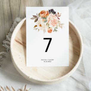 Numéro De Table Rustique Automne Élégant Mariage Floral