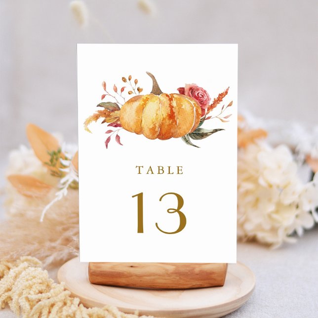 Numéro De Table Rustique Automne Floral Citrouille Mariage Gold Sc (Créateur téléchargé)