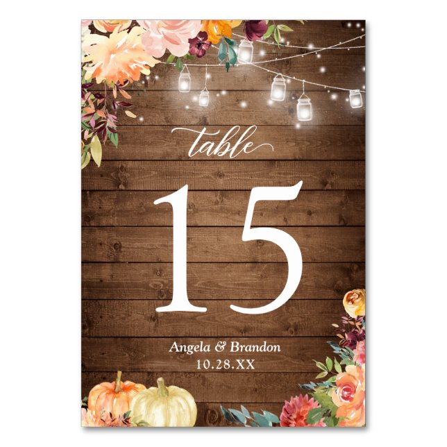 Numéro De Table Rustique Automne Floral Mason Jar Lumières Mariage (Par défaut)