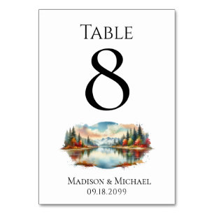 Numéro De Table Rustique Autumn Lakeside Mariage forestier