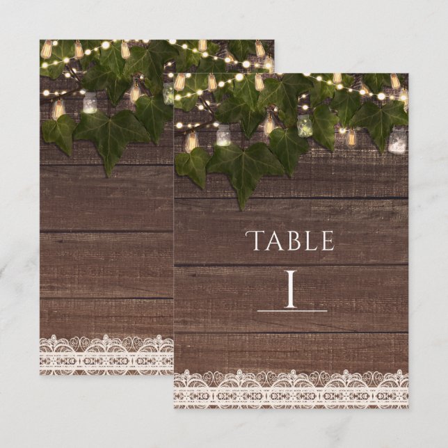 Numéro de table rustique avec lierre et guirlande  (Devant / Derrière)