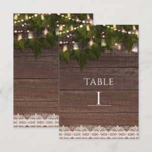Numéro de table rustique avec lierre et guirlande 