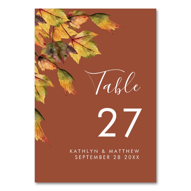 Numéro De Table Rustique Brown Autumn Foliage Mariage de automne (Créateur téléchargé)