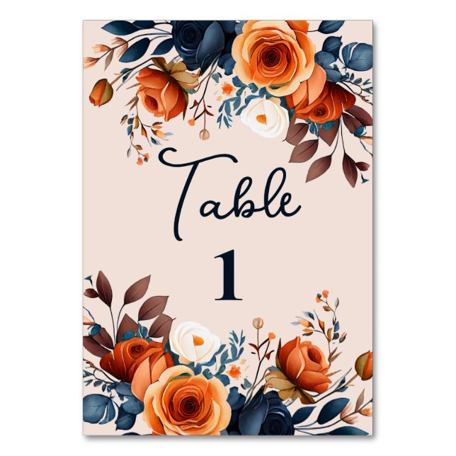 Numéro De Table Rustique Burnt Orange and Blue Wedding Réception (Par défaut)