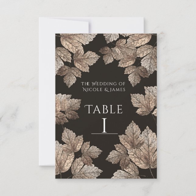 Numéro de table rustique feuilles brun foncé et br (Devant)