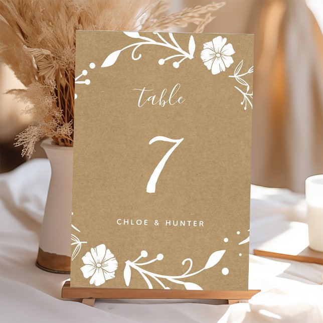 Numéro De Table Rustique Floral Botanique Wreath Faux Kraft Mariag (Créateur téléchargé)