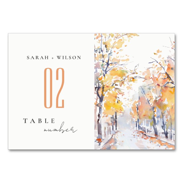 Numéro De Table Rustique Pastel Jaune automne Mariage paysage auto (Devant)