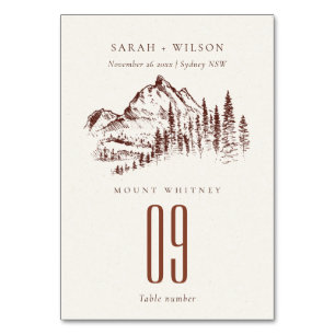 Numéro De Table Rustique Pine rouille Woods Mountain Sketch Mariag