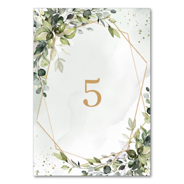 Numéro De Table Sage gold eucalyptus geometric wedding table sign (Par défaut)