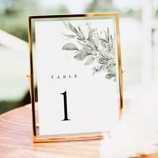 Numéro De Table Sage Green Botanical Wedding Table Numbers (Sage green botanical wedding table number card, eucalyptus greenery, gold frame table display)