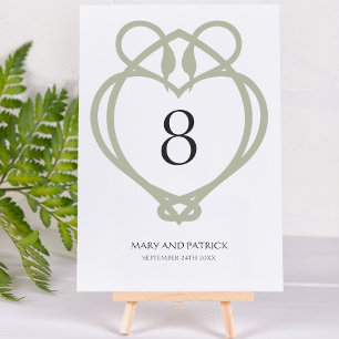Numéro De Table Sage Green Celtic Irlandais Swan Love Knot Mariage